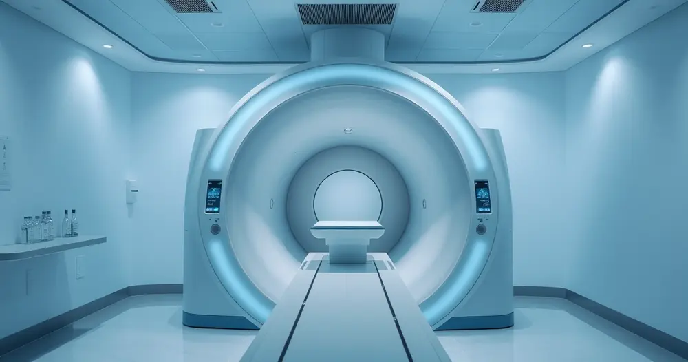 sala de ressonância magnética vazia em ambiente clínico